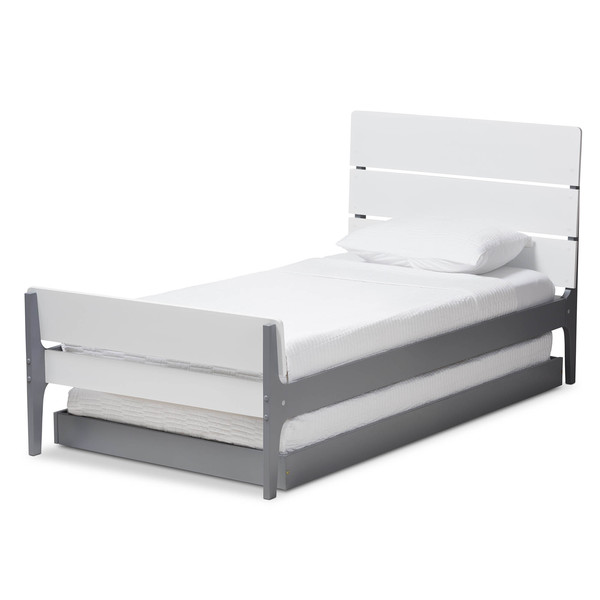 Baxton Studio Nereida Modern White and Grey-Finished Wood Twin Platform Bed 143-7869-7890